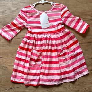 Mila and rose twirl striped shades of pink and red  3/4 Sleeve dress